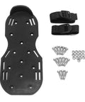 1 Pair Spiked Lawn Aeration Shoes With 1-Inch Spikes For Easy Lawn Aeration And Epoxy Floor Overlays Installation Unisex Durable Polypropylene With Snap Lock Buckle Black, shown in parts with spikes and buckles