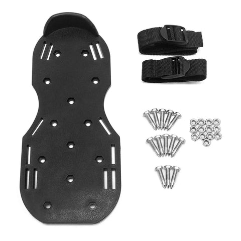 1 Pair Spiked Lawn Aeration Shoes With 1-Inch Spikes For Easy Lawn Aeration And Epoxy Floor Overlays Installation Unisex Durable Polypropylene With Snap Lock Buckle Black, shown in parts with spikes and buckles