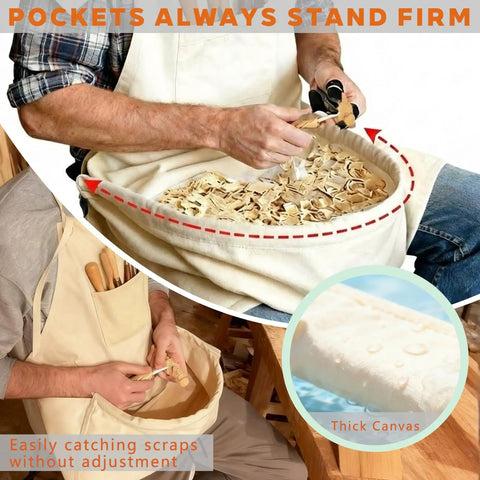 Rock Solid Wood Carving Apron With Stiff Chest Tool Pockets For Men That Stand Firm To Catch Wood Shavings And Sawdust Scraps With Zero Hassle While You Tackle Serious Shop Projects Around The Garage