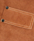 Close-up of stitching on Split Cowhide Welding Jacket With Stand Up Corduroy Collar, Heavy Duty Abrasion Resistant Leather, Kevlar Stitching, Satin Lined Shoulders, X Large Brown, Built For Sparks, Heat, And Spatter On Demanding Weld Tasks.
