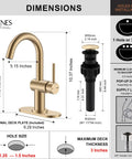 Champagne Bronze Single Handle Bathroom Faucet One Hole Vanity Sink With Lead Free Certified Design dimensions diagram.
