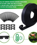 236 Ft Garden Landscape Edging Kit With 2 Inch Tall Border 216 Anchoring Spikes 21 Connectors Flexible Plastic Border Roll For Grass Yard Black Easy To Install with components