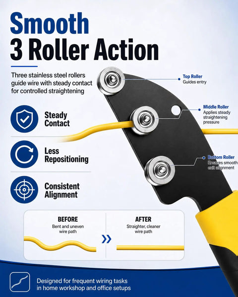 Top Rated Manual Wire Straightener Tool Three Roller Stainless Steel Cable Bending Device Efficient Control For Electricians Guide bent wire alignment diagram.