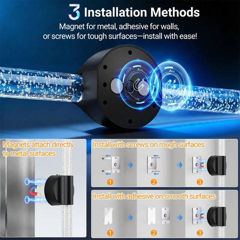 Image showing 3 installation methods for Black Battery Operated Wall Sconces Set of 2 Peel and Stick on, 20.9".