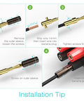 Banana Plugs 24K Gold Plated, 12 Pairs Closed Screw Speaker Plug Connectors for Speaker Wire, Wall Plates, Home Theater, AV Receivers, Amplifiers and Sound Systems, Easy Install with Secure Fit and Crystal Clear Audio installation steps
