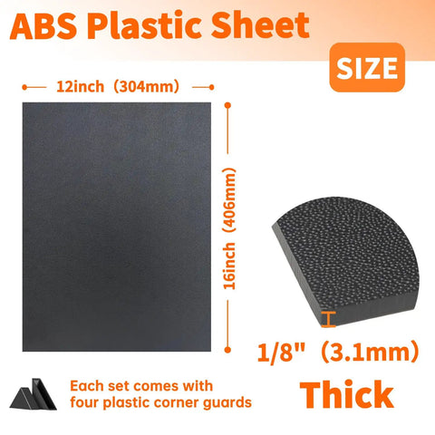 Diagram showing Black ABS Plastic Sheets 2 Pack 16x12x1/8 Inch Matte Back And Textured Front Moldable Thermoplastic Panels dimensions.