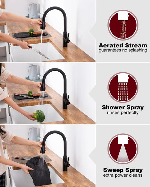 Colin Black Kitchen Faucet with Pull Down Sprayer and Magnetic Docking, 16 Inch High Arc Sink Faucet in Matte Black Finish in use
