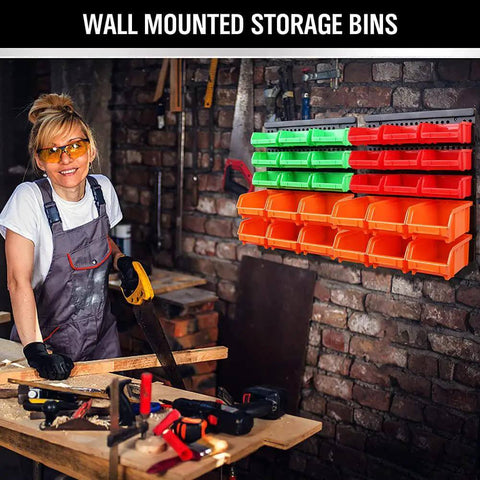 30 Bin Wall Mounted Hardware Organizer For Screws Nuts Bolts Nails And Small Parts, Heavy Duty Garage Storage System