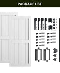 White Double Barn Door Kit With Twelve Foot Sliding Hardware 72 By 84 Inches Paired 36 By 84 Doors Non Bending MDF And PVC Coating Pre Drilled Ready To Assemble H Frame Waterproof Finish Ideal For Living Room Bedroom Bathroom Pantry package contents