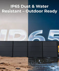 200W Portable Solar Panel With N Type Cells Foldable Fiberglass Reinforced Construction Twenty Five Percent Higher Conversion Efficiency IP65 Water Resistant For Camping RV Van Boat And Off Grid Power showing IP65 dust and water resistance in outdoor setting
