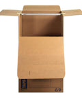 Heavy Duty Tape Free Wardrobe Moving Boxes 3 Pack With Sturdy Hanging Rail And Grippy Handles open cardboard box for easy packing.