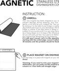 Instruction sheet for Stainless Steel Magnetic Dishwasher Cover For Front Panel 23 By 28 Inches with unrolling and placement steps.