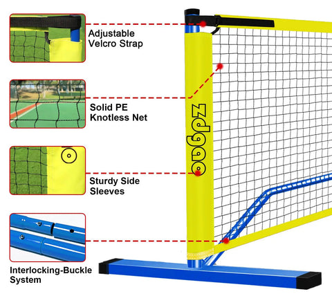 Portable Pickleball Net Set For Driveway With Regulation 22 Foot Net Weather Resistant Steel Frame Easy Setup Details