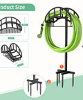 Upgraded Garden Hose Holder With Metal Reel And Detachable Tool Storage Basket freestanding outdoor stand with hose