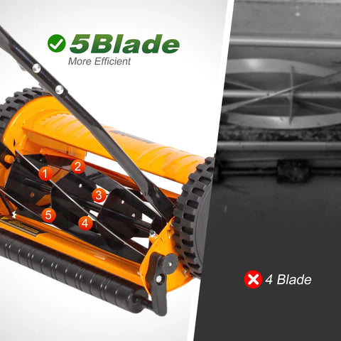 14 Inch Manual Push Reel Lawn Mower With 5 Blade Precision Cutting And Scissor Like Action For Clean Grass Snips, orange steel reel close-up