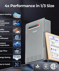 Kick The Cold Drafts With This Heavy Duty Tankless Water Heater Natural Gas Outdoor Unit Delivering Instant Hot Water At 180000 BTU And 81 Gpm Flow Rate Csa Certified, showcasing features and certification.