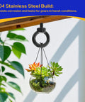 Glass terrarium hanging from M8 Eye Bolts Eight Pack Beefy Heavy Duty Lifting Eyes Stainless Steel 304 Corrosion Resistant on a wooden beam.