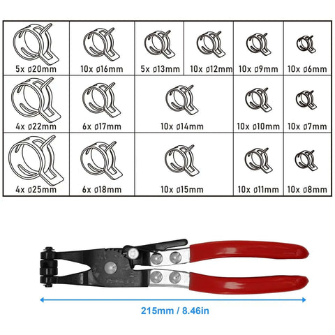 Grab This Awesome 130-Piece Spring Band Hose Clamp Kit With Swivel Pliers Perfect For Fuel Lines Silicone Tubes And Radiator Pipes Featuring Constant Tension Design And Dacromet Coated 65Mn Steel In 15 Sizes To Keep You Rolling Smooth On The Road Without, hose clamp sizes chart and swivel pliers