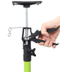 espidoo adjustable support pole with black clamp and top plate; hand tightening lever on lime-green steel rod