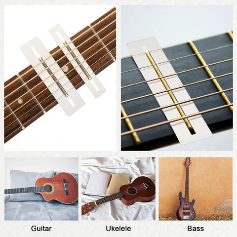 All In One 26 Piece Guitar Setup and Repair Kit with Carry Bag for Guitar Ukulele Bass Mandolin Banjo Tools shown on instruments
