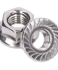 Close-up view of 50Pcs Flange Nut Set Stainless Steel A2 70 DIN 1587 Rustproof Locking Nuts For M3 M4 M5 M6 M8 M10 M12 Bolts