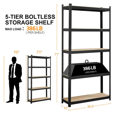 Rock Solid Heavy Duty Steel Storage Rack Two Pack Adjustable Five Tier Shelving Legit Garage Organizer Durable Construction For Basement Warehouse Shed Black Frame Scratch Resistant And No Sweat Setup