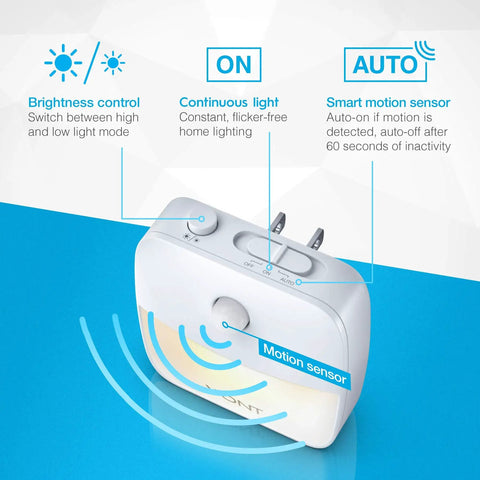 Motion Sensor Night Light Four Pack Plug In Dusk Till Dawn Lights With Auto On Off High And Low Modes compact design
