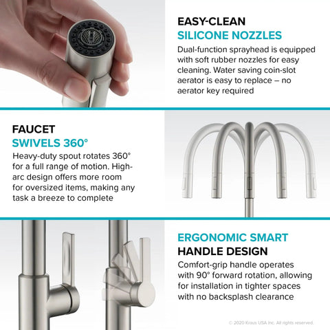 Game Changer Stainless Steel Pull Down Kitchen Faucet With Spot Free Brushed Finish And Full Range Swivel Spout for easy cleaning and 360° rotation.