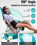 Woman relaxing on Low Beach Chairs 2 Pack Folding Portable Chairs For Adults Ultra Wide Ergonomic High Back Seat 300 Lb Capacity