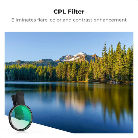 Clip On CPL Phone Lens Filter Kit 67mm For iPhone 11 Through 16 Circular Polarizer Filter to boost colors and cut reflections.