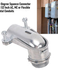 Top Shelf 90 Degree Squeeze Connector In Die Cast Zinc Alloy For 1 2 Inch Conduit fitting with screws for AC MC flexible conduit.