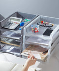 Stackable Paper Letter Tray Desk Organizer Set for space saving mail and file vertical or horizontal layout, lightweight ABS.