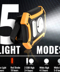 Beast Rechargeable LED Work Light 1500 Lumen COB With Magnetic Base showcasing 5 light modes, orange portable design