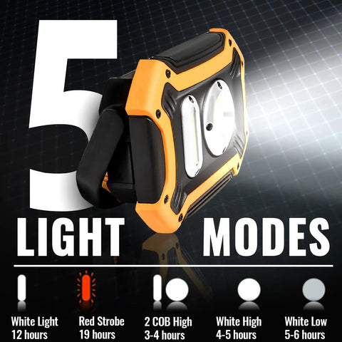 Beast Rechargeable LED Work Light 1500 Lumen COB With Magnetic Base showcasing 5 light modes, orange portable design