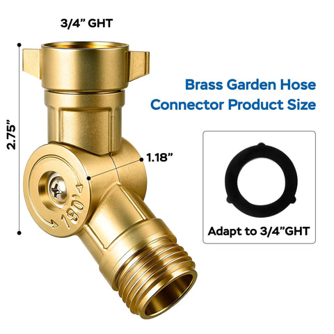 Solid Brass Hose Swivel Elbow Fitting 180 Degree For Three Quarter Inch GHT Durable No Kink Keeps Water Flow Strong Easy Install Garden Hose Connector Fits Standard Hoses For Outdoor Lawn And Garden Use, 3/4in GHT shown with seal ring