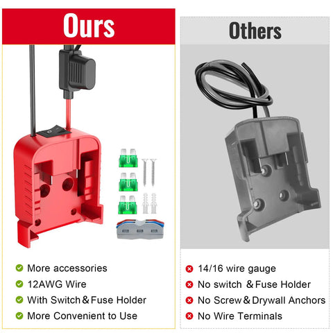 Comparison of Two Pack Milwaukee 18V Battery Compatible Power Wheel Adapter Kit with Switch vs other models