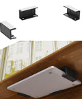 Heavy Duty Under Desk Laptop Mount Holder Screw Clamp Design Zeroes Desk Clutter with soft gripper liners installed under a wooden table.