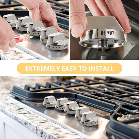 Stove Knob Control Dial With Reinforced Power Ring Protection for Samsung Gas Range Ovens being installed in a kitchen.