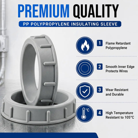 50 Pack 2 Inch Gray Plastic Conduit Bushings Heavy Duty Insulating Sleeves features flame retardant polypropylene design.