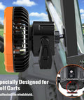 Magnetic Golf Cart Fan With Rechargeable Portable Build And Top Notch Airflow To Keep You Crisp Out On The Links, side view with 360° adjustable head.