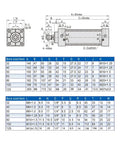 Heavy Duty Double Acting Pneumatic Cylinder Featuring 200MM Bore technical drawing with specifications and dimensions for industrial use.
