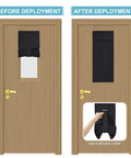 No Drill Classroom Blackout Window Shade For Doors And Windows Stick On Lockdown Shade With Strong Adhesive Straps Quick One Minute Install Blocks Light And Views W8 By L36 1 Panel Black installed on door before and after deployment