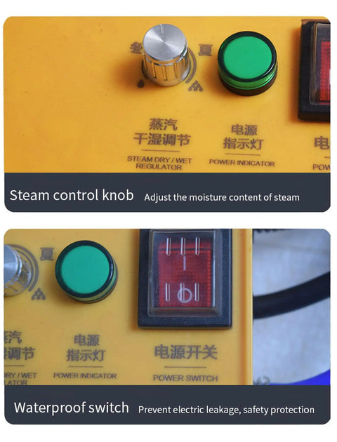 Close-up of steam control knob and waterproof switch on 3000W High Pressure Steam Cleaner With 6 Bar Power Portable High Temperature Vapor Cleaning Machine For Home Auto Kitchen And Garage Heavy Duty Cleaning Performance On The Go.