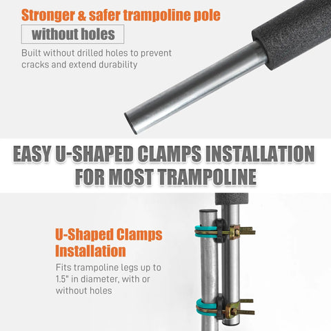 Heavy Duty 6 Pack Trampoline Replacement Poles With Hardware Universal Fit showing strong pole design without holes for secure installation.