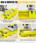All In One Door Hinge Mortiser And Router Template Kit For 3 To 5 Inch Hinges With One Quarter Or Five Eighths Inch Thickness, Easy To Use Hinge Installation Jig For Square And Round Corner Doors, Produces Clean Mortises, Quick Setup, And Pro Level Fit, demonstrating use on wooden door