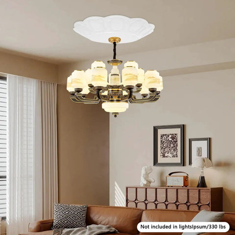Heavy Duty White Metal Electric Hoist Lift System For Hanging Chandeliers With Cool 2-in-1 Switch, Durable 330 Lbs Load Capacity hanging chandelier in modern living room setting.
