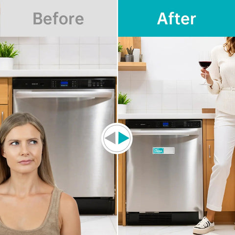 Dishwasher clean dirty sign magnet with strong magnetic hold green and blue no scratch slide tab for kitchen home apartment and farmhouse decor easy glance indicator on dishwasher before and after use.