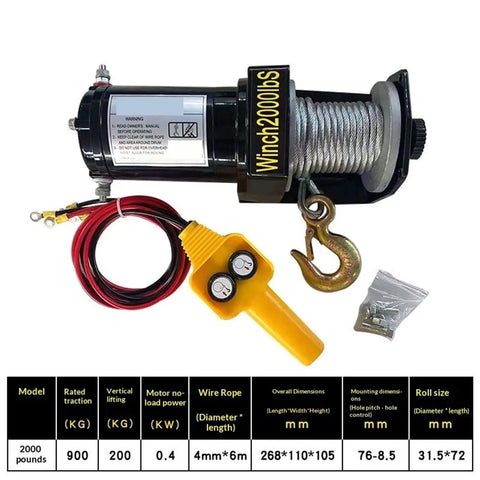 Heavy Duty 2000 Lb Electric Chain Hoist With 12 Or 24 Volt Truck Crane For Warehouse And Workshop Use Featuring safety alloy steel hooks and brake system.