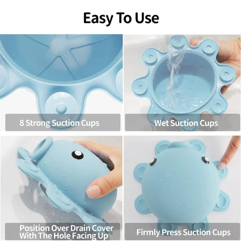 Heavy Duty Silicone Bathtub Overflow Drain Cover With Ironclad Suction Cups To Level Up Your Bathtub Game For Super Deep Chill Soaks In Vibrant Baby Blue Decor easy to use with clear views of 8 suction cups