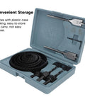 Jiawu 18Pc Multifunctional Carbon Steel Hole Saw Kit For Fast Accurate Cuts In Plasterboard Drywall With Convenient Storage Case And Durable Blades For Heavy Duty Use, open case with 20mm saw
